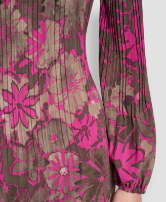 Women's Long-Sleeve Release Pleat Shift Dress