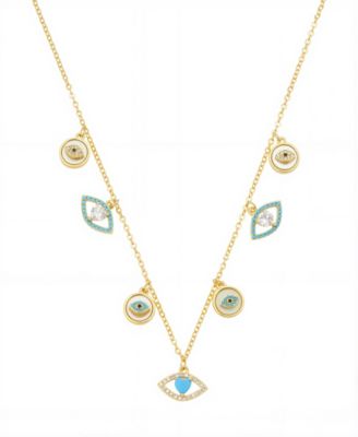 Mother of Pearl Inlay, Clear Black Turquoise, Evil Eye Turquoise and Clear Heart Necklace