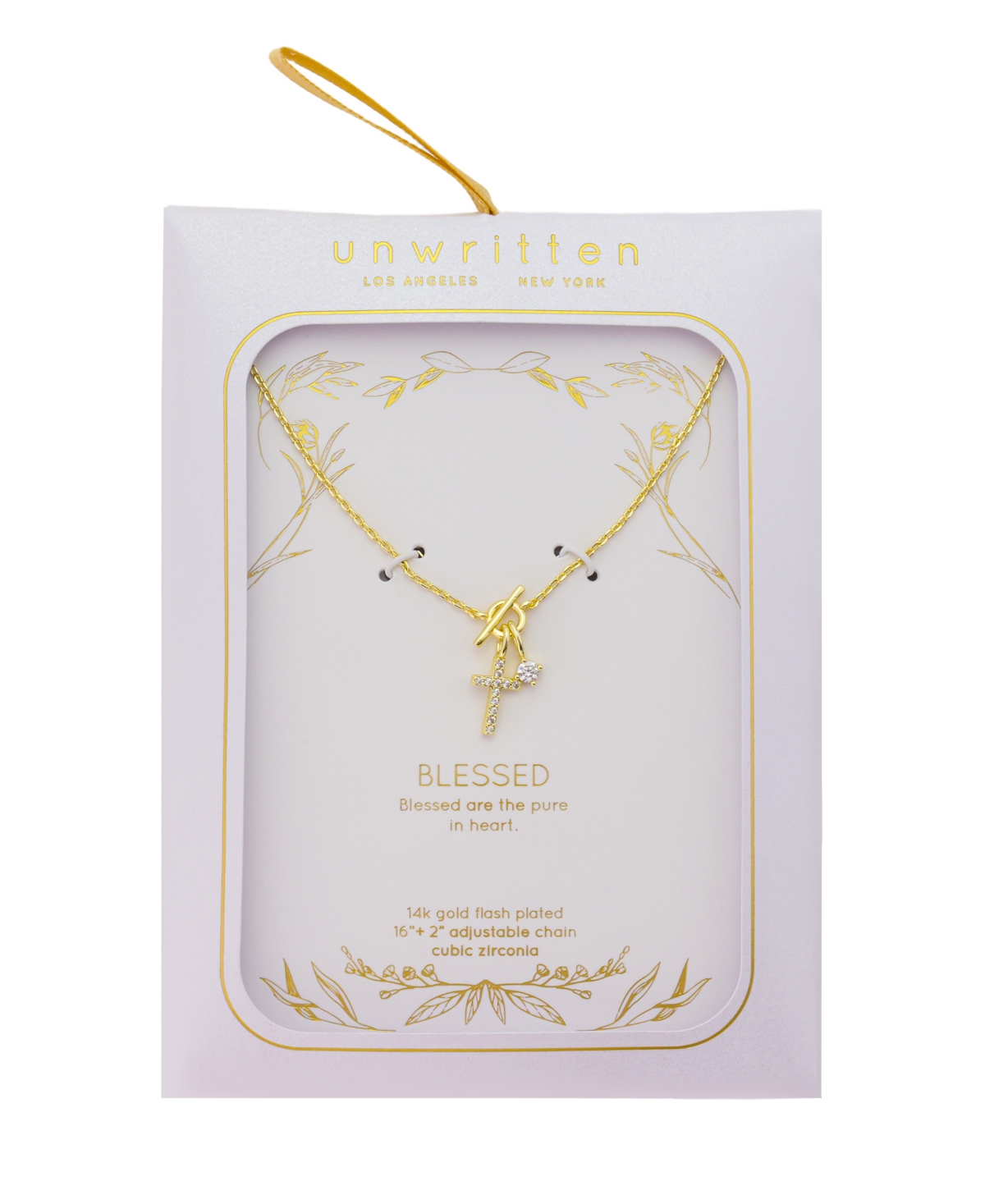 Unwritten Cubic Zirconia Cross Round Cubic Zirconia Necklace With Extender In Gold