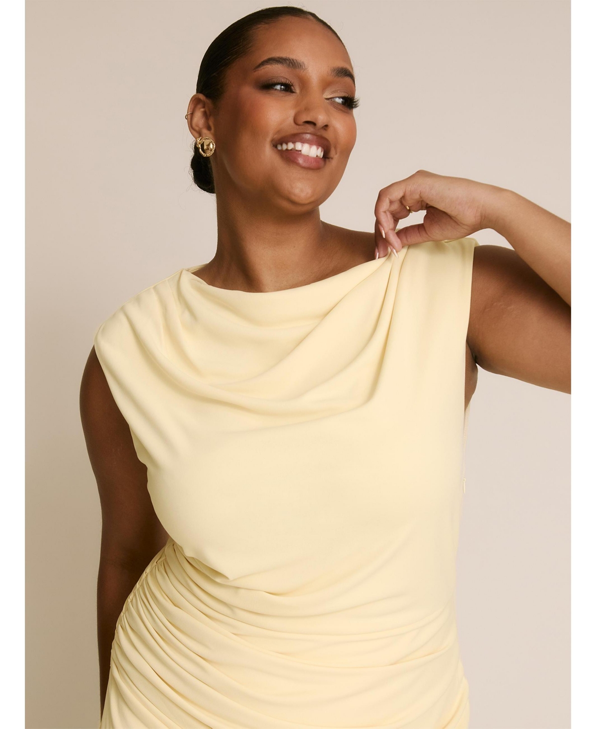 Six Stories Women's Cowl Gathered Short Sleeve Bridesmaid