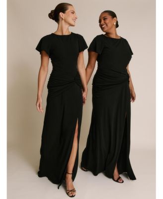 Women's Knot Panel Flutter Sleeve Stretch Dresses