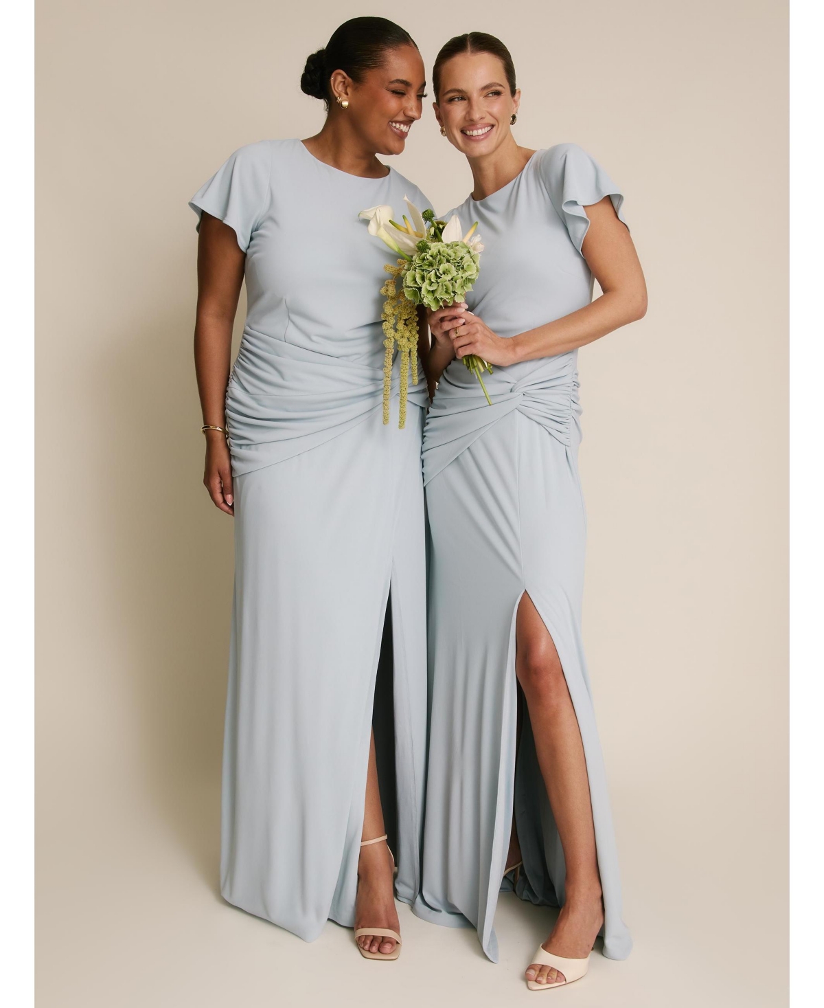 Six Stories Women's Knot Panel Flutter Sleeve Stretch Dresses