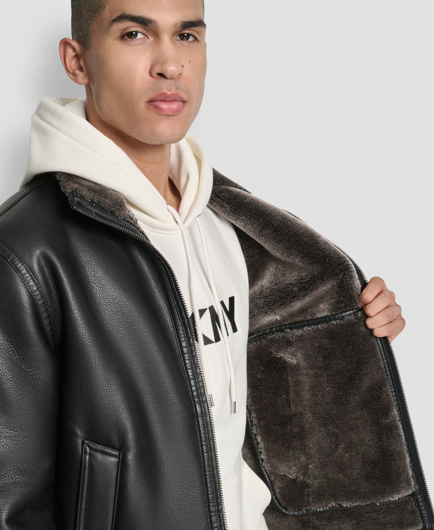 Men's Faux Leather Pebble Shearling Jacket