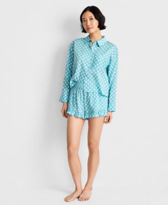 Women's Woven Top & Ruffle Shorts Pajamas, 2-Piece Set