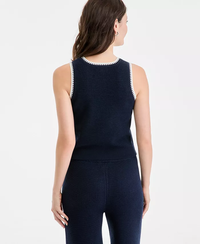Women's Tipped Crewneck Sleeveless Sweater - thumbnail 2