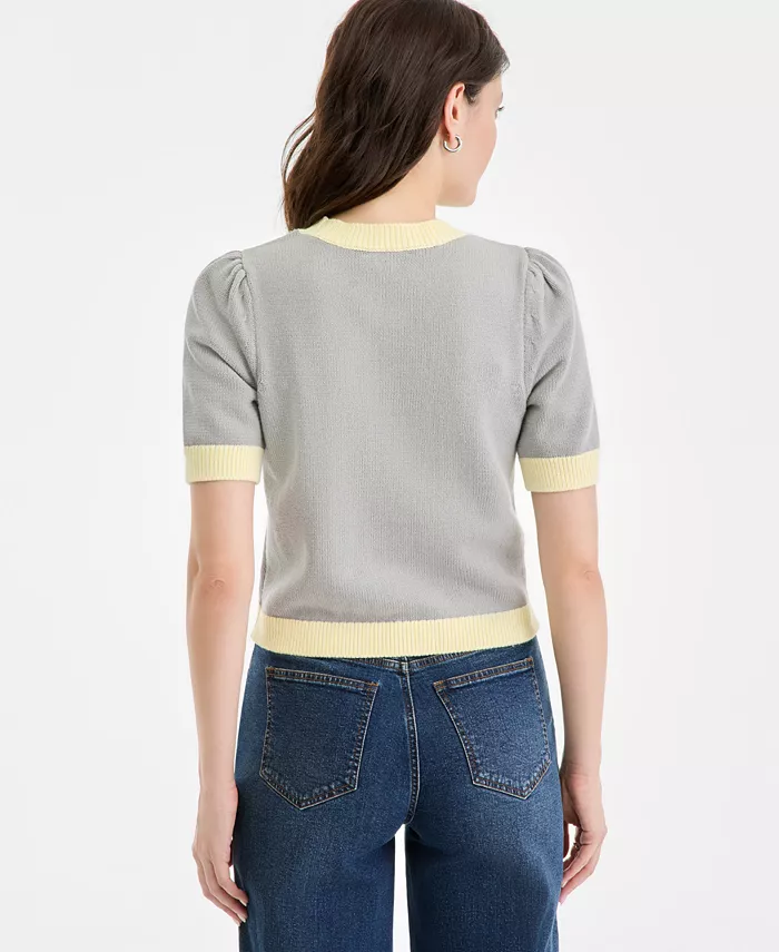 Women's Embroidered Colorblocked Short-Sleeve Sweater - thumbnail 8
