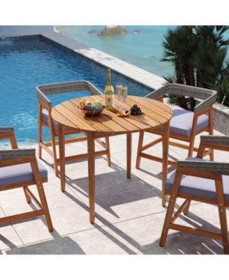 Round Outdoor Dining Table for 4 People 36 inch Acacia Wood Patio Table for Yard