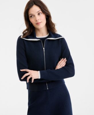 Women's Tipped Zip-Up Cardigan, Sleeveless Sweater & Pull-On Pants, Macy's Exclusive