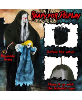 Halloween Decoration 6 11” Sound-Activated Witch Holding Ghost Girl Spooky Sound