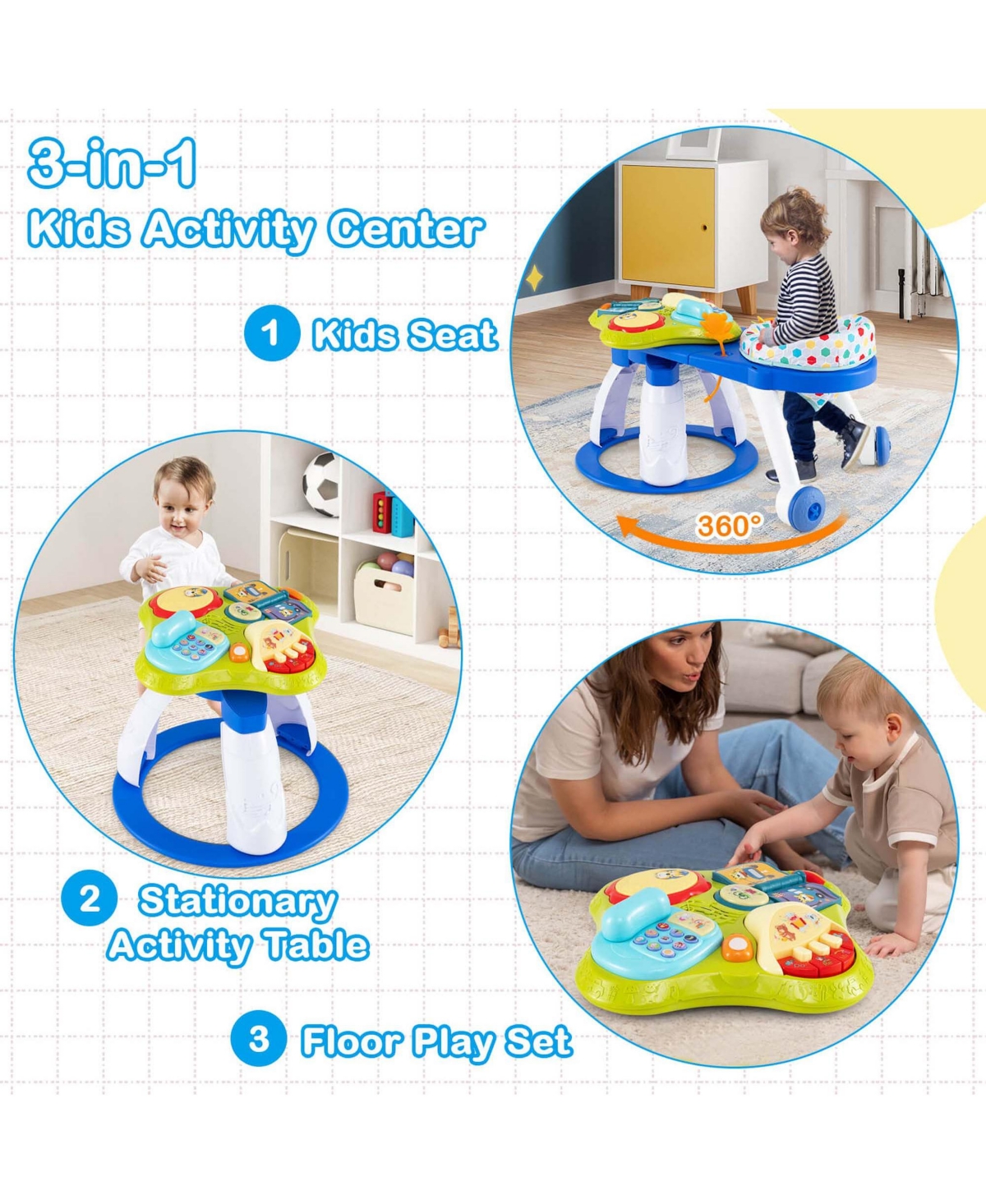 Costway 3 1 Baby Stationary Activity Center Walk-Around Kids Play Table Set