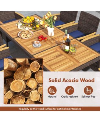 9PCS Outdoor Dining Set with Acacia Wood Table Top Patio Dining Set for 8 People
