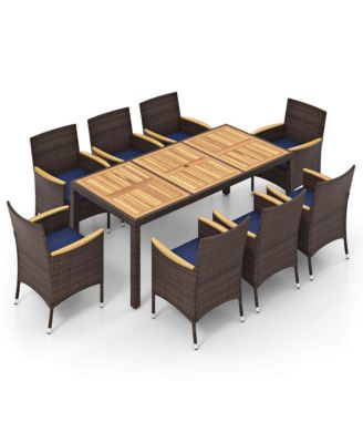 9PCS Outdoor Dining Set with Acacia Wood Table Top Patio Dining Set for 8 People