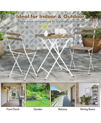 3 PCS Patio Acacia Wood Bistro Set Bistro Table with 2 Folding Chairs Slatted Seat
