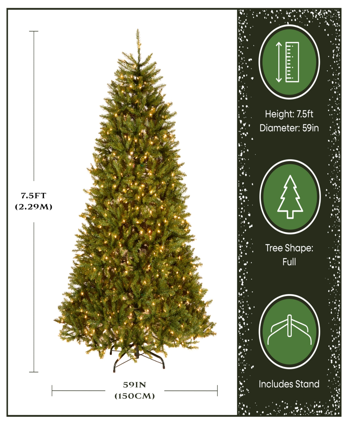 National Tree Company 7.5' Dunhill Fir Hinged Tree with 750 Clear Lights