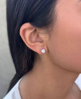 Silver CZ Heart Halo Stud Earrings