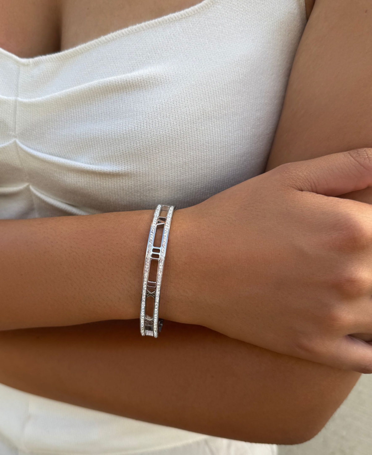Adornia Tarnish Resistant Silver Roman Numerals Bangle