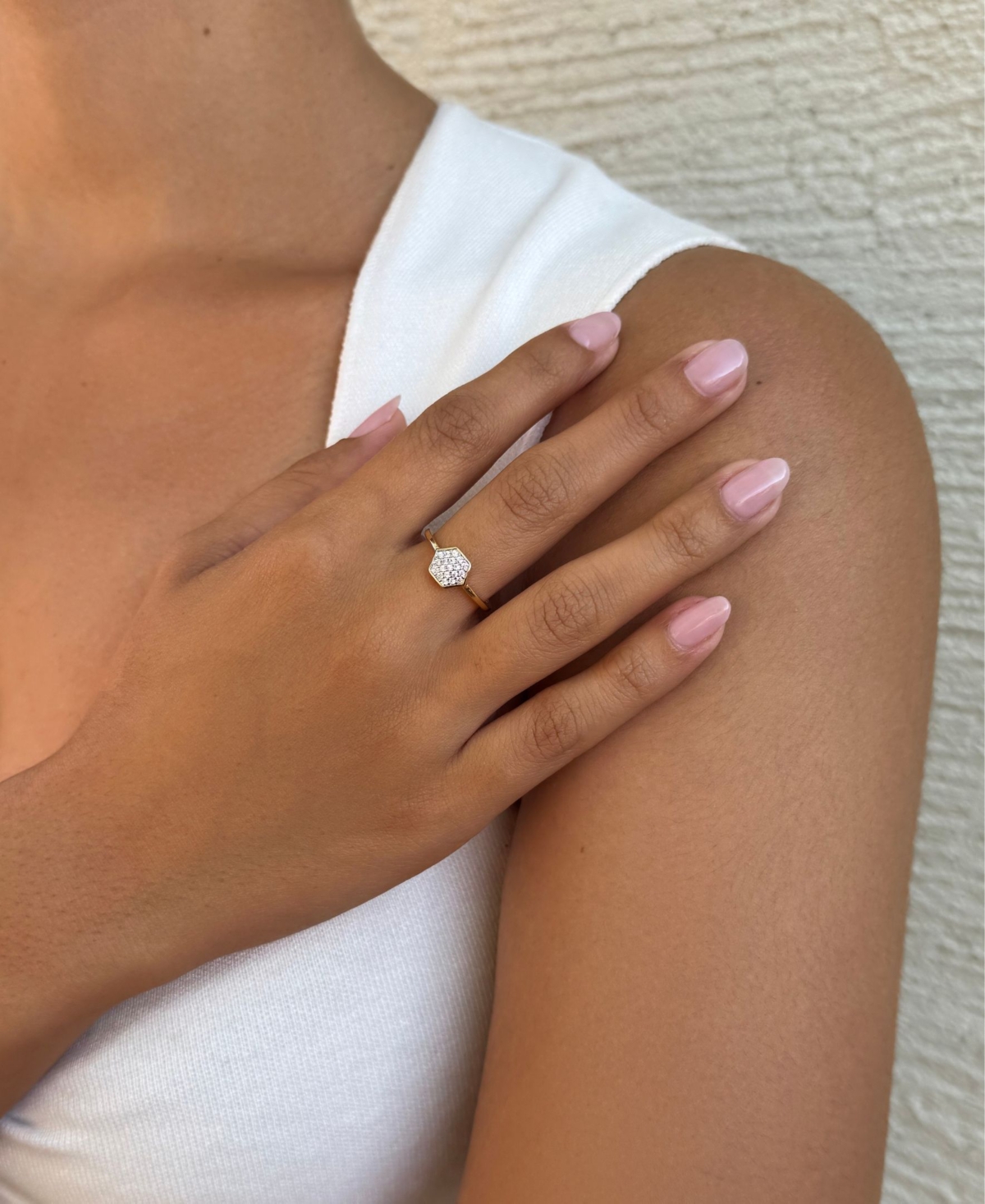 Adornia Gold Cz Mini Hexagon Ring