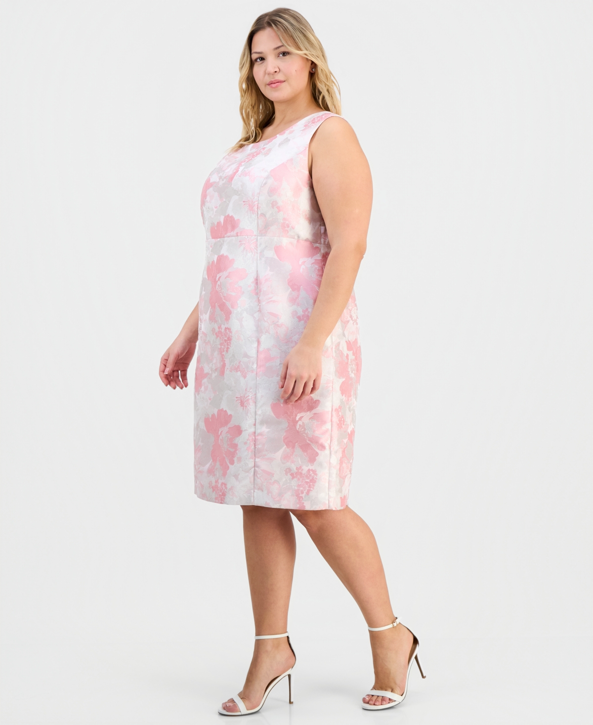 Kasper Plus Jacquard Empire-Seamed Sleeveless Dress