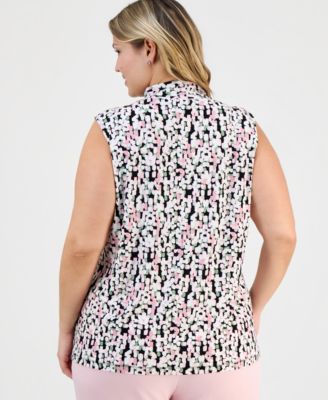 Plus Size Printed Knot-Front Sleeveless Top