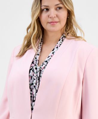 Plus Size Stretch Crepe Open-Front 3/4-Sleeve Collarless Blazer