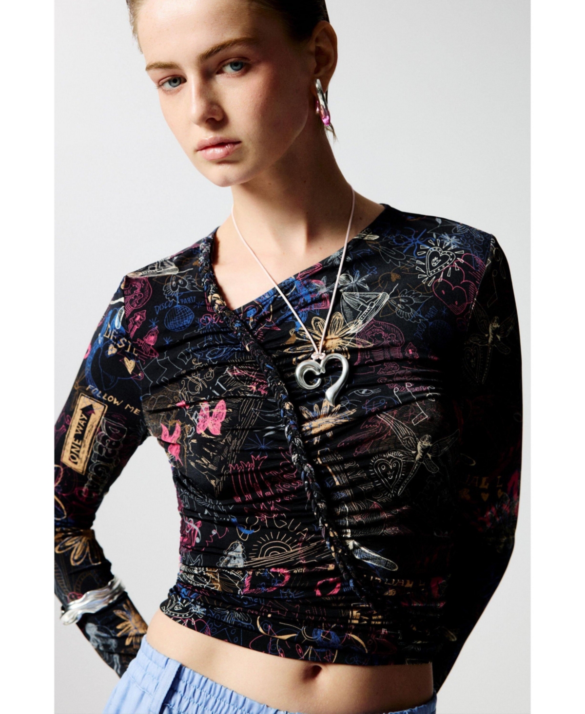 Desigual Women's Ruched graffiti T-shirt