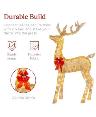 3-Piece Lighted Christmas Deer Set Outdoor Yard Decoration with 360 LED Lights, Stakes