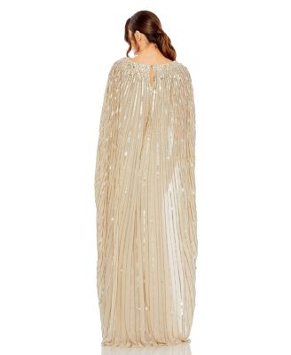 Women's Embellished Beaded Column Cape Gown
