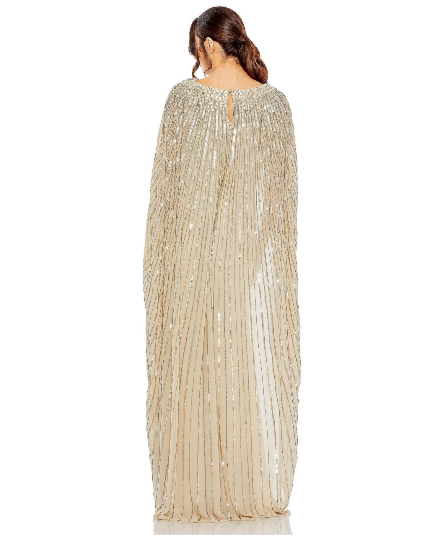 Women's Embellished Beaded Column Cape Gown