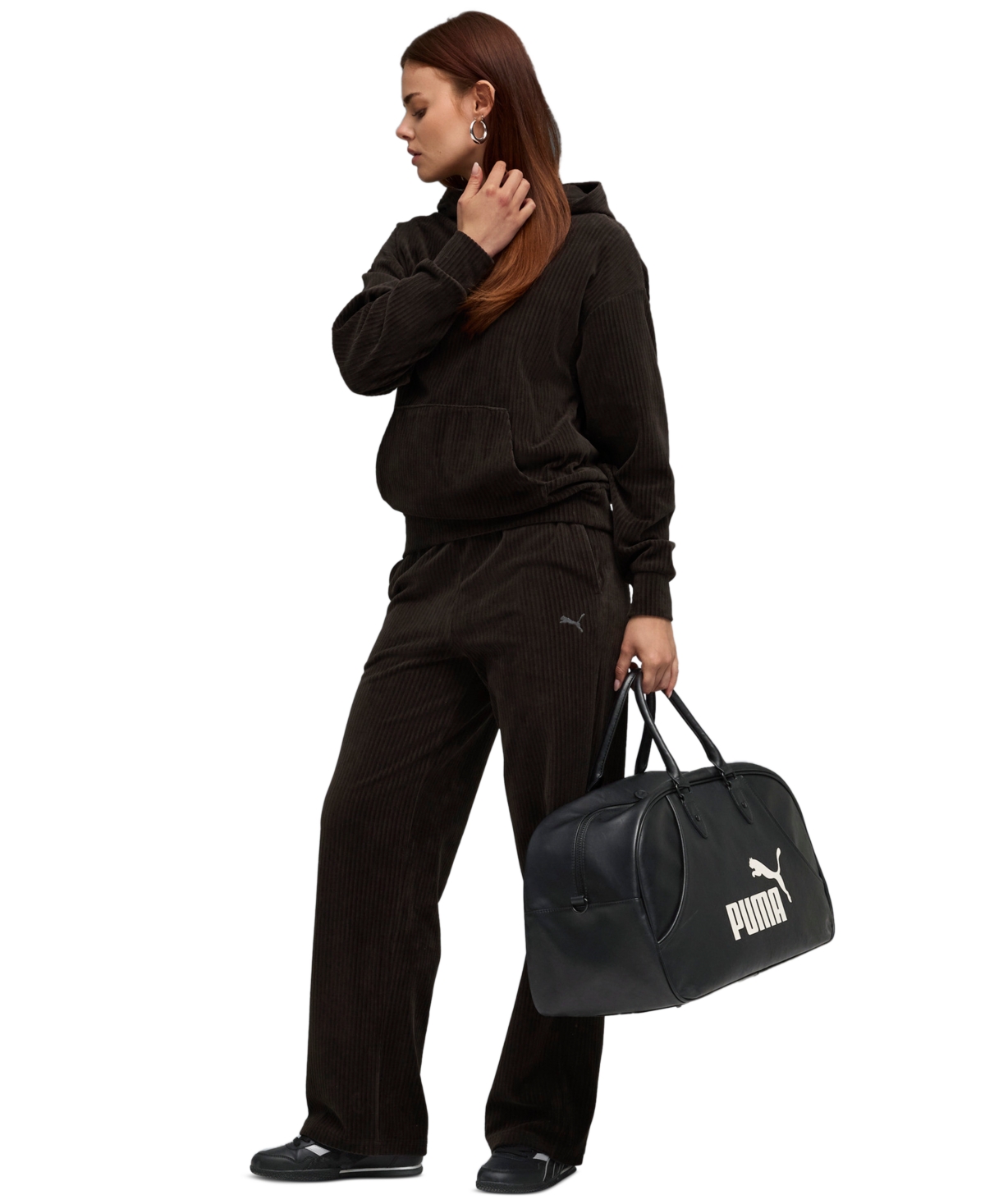 Puma Women's Elevated Velour Ribbed Straight Leg Pants In Black