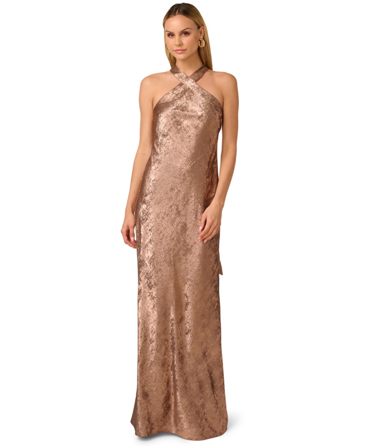 Adrianna Women's Folied-chiffon Halter Gown In Brown