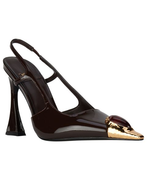 Женские туфли Jeffrey Campbell Sorcerer Novelty Slingback Pumps, цвет: Коричневый лаковый / Золотой