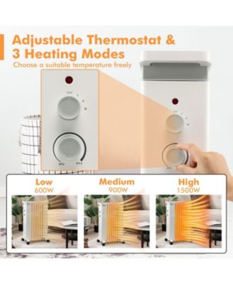 1500W Portable Oil Filled Radiator Heater with 3 Heat Settings