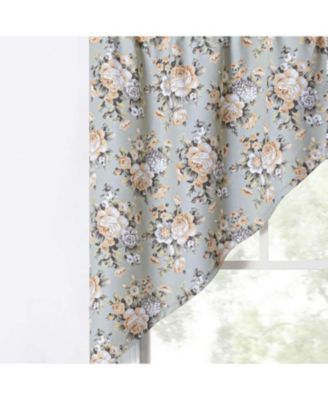 Ellis Bella Rose Stylish Medium Scale Printed Floral Pattern 1.5" Rod Pocket Tailored Swag 56"x36" Mist