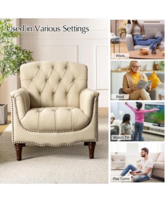 Sucher Modern Retro Wooden tufted Accent chair with Nailhead Trim