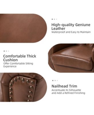 Eugene Traditional Genuine Leather Chair with Tufted Wing Back and Solid Wood