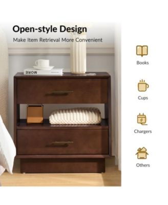 Zulema Mid-Century Modern 2-Drawer Nightstand with Built-In Outlets and Hidden Drawer