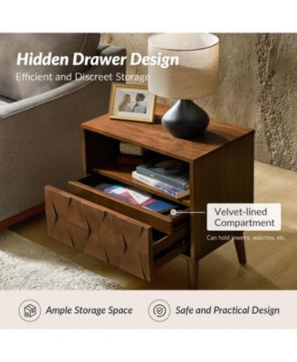 Zenaida Mid-century Modern Nightstand with Charging Ports and Hidden Drawer