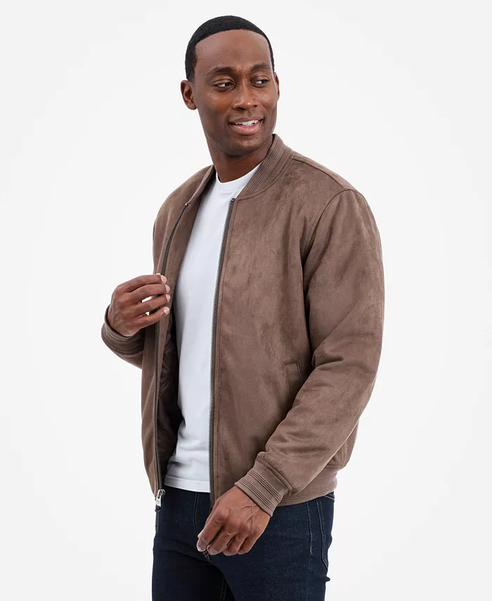Men's Faux Suede Bomber Jacket - thumbnail 3