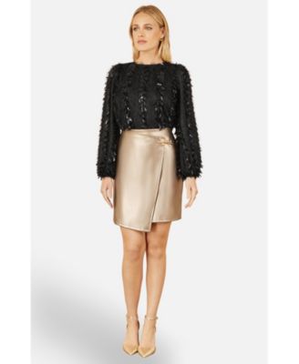 Women's Faux Leather Wrap Mini Skirt