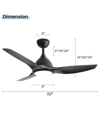 52-inch Modern Black 3-Blade Ceiling Fan with Six Speed Remote Control and Timing Function for Indoor