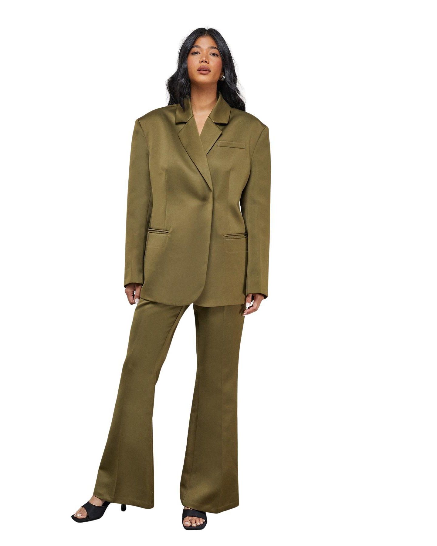 Женский пиджак Warehouse Premium Satin Oversized Blazer, цвет: Оливковый — фото 2