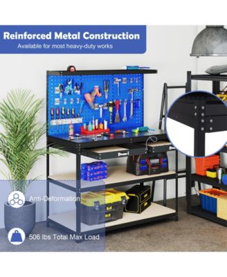 48 x 24 Inch Workbench Work Table with 3 PCs Pegboard Drawer and Shelves-Navy