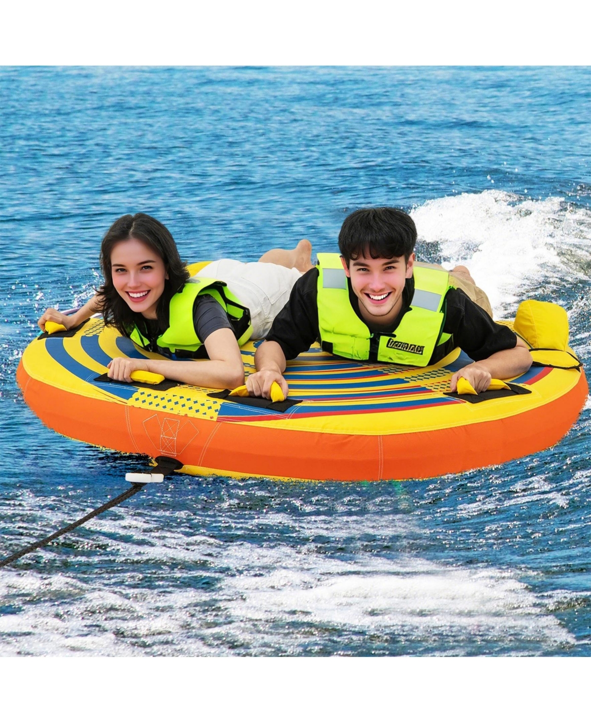 Sugift 1 or 2 Person Inflatable Towable Tube for Boating with Quick Connector