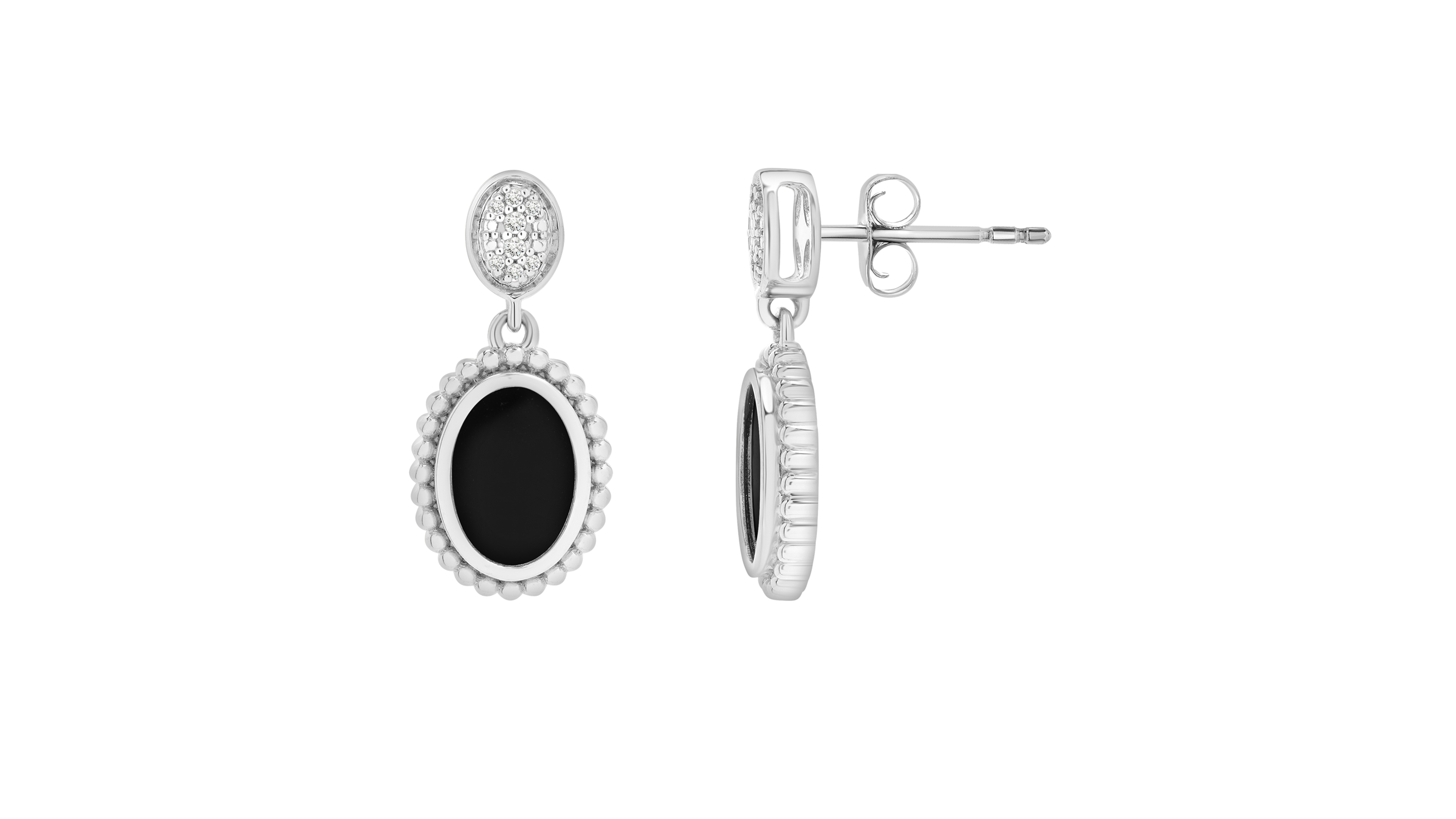 Macy's Onyx & Diamond (1/20 ct. t.w.) Dangling Earrings in Sterling Silver