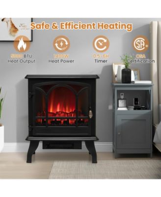 1400W Electric Stove Heater with 3-Level Flame Effect and 3-Sided View-Black