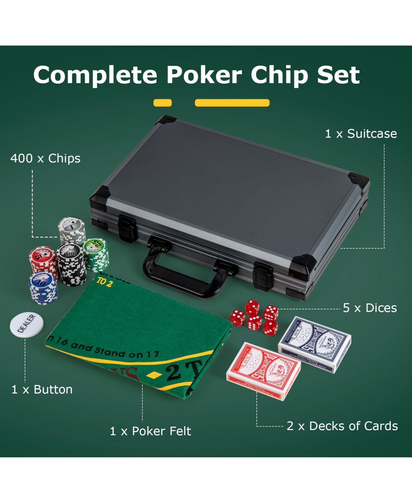 Детские игрушки SUGIFT 400 Piece Poker Chip Set With Aluminum Carrying Case, Ages 14+, цвет: Чёрный — фото 8