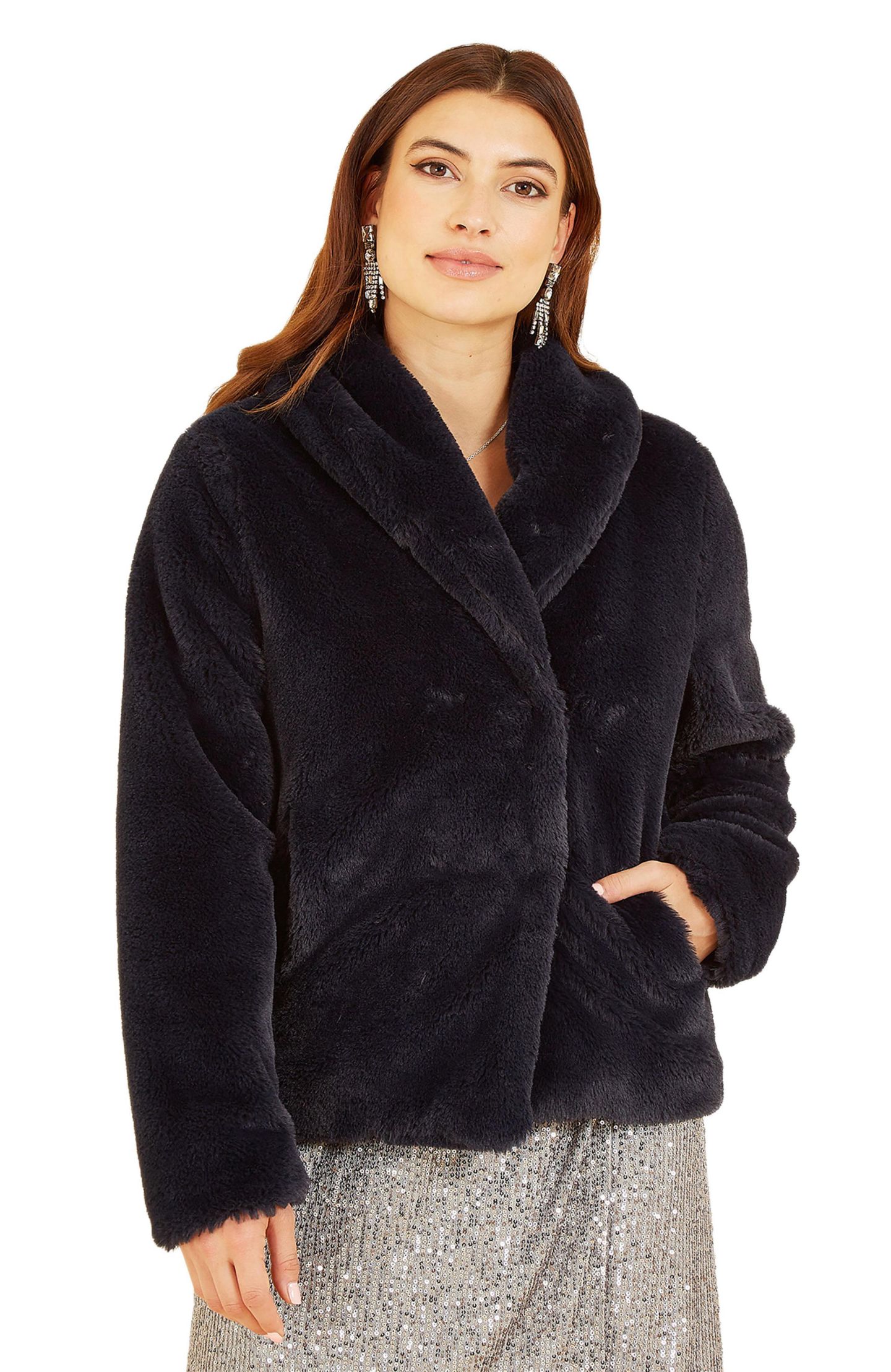 Женское пальто Yumi Stylish Faux Fur Wrap Coat for Special Occasions, цвет: Чёрный — фото 1