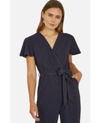 Women's Sparkle Stretch Wrap Over Jumpsuit