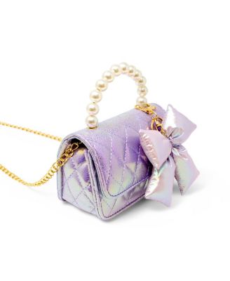 Girls Shiny Quilted Fluffy Bow Handbag