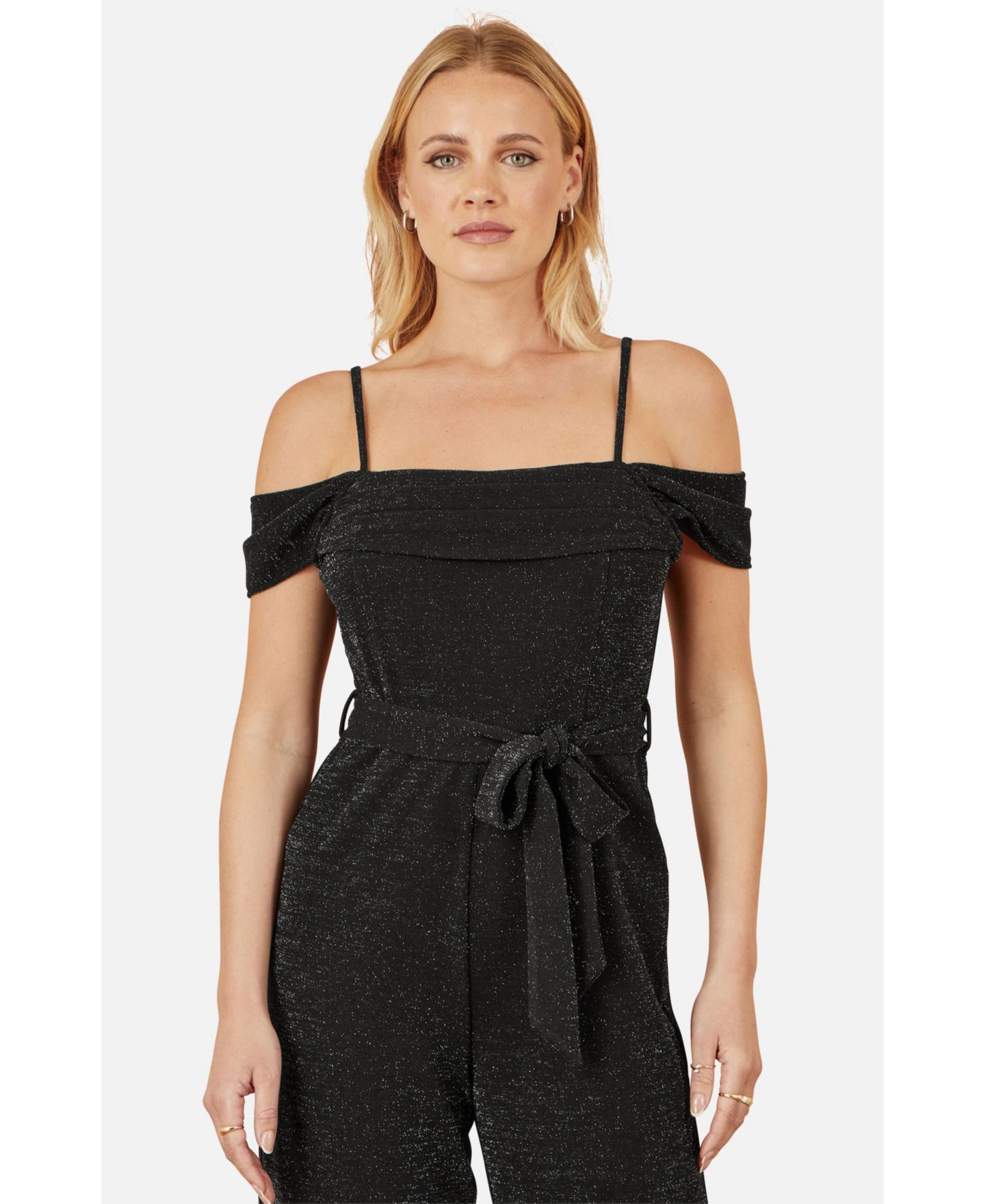 Женский комбинезон Yumi Sparkle Stretch Bardot Jumpsuit, цвет: Чёрный — фото 3